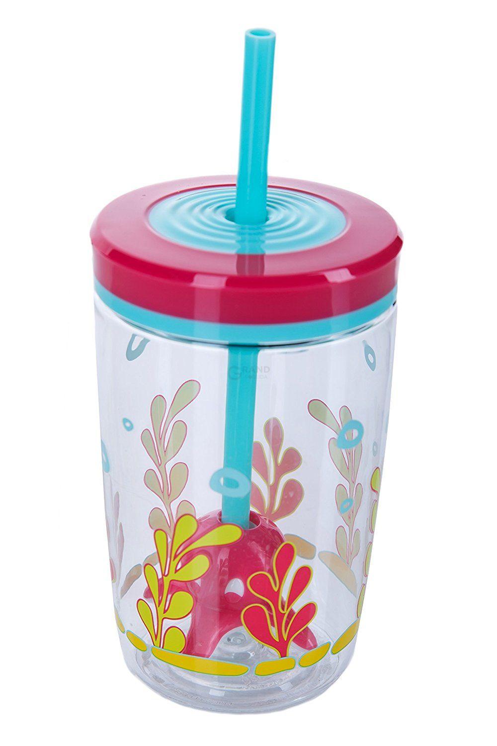 Contigo Стакан детский с трубочкой розовый 0,47 л Floating Straw Tumbler | https://grandposuda.com.ua