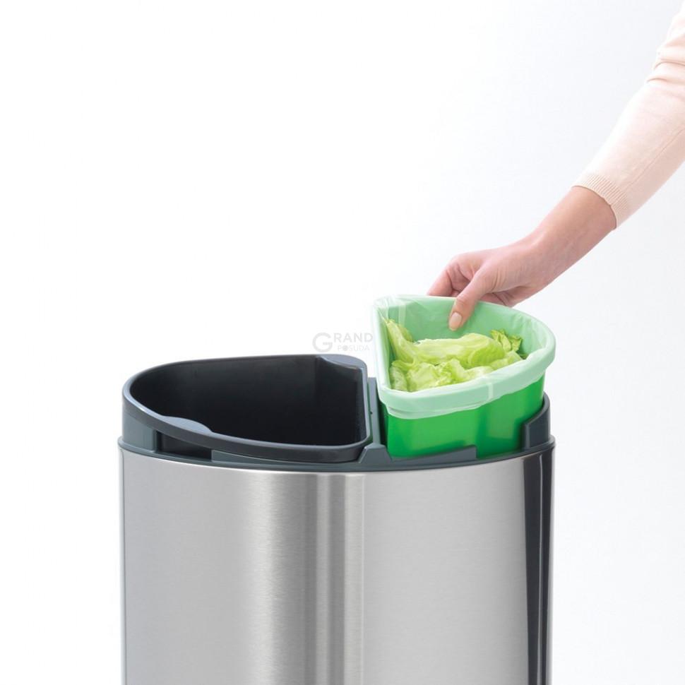 Brabantia Двухсекционный мусорный бак 10 и 23 л матовый стальной Touch Bin | https://grandposuda.com.ua