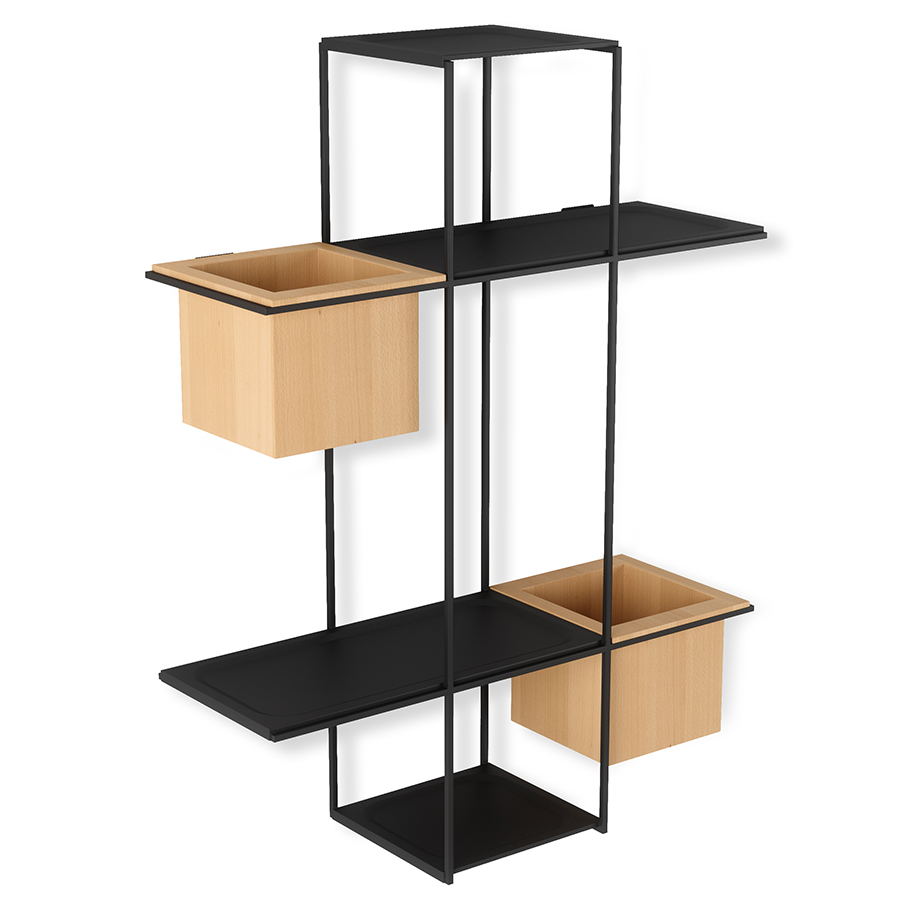 Umbra Полка-органайзер 16 х 48 х 64 см з 2 кашпо Cubist Multi чорна | https://grandposuda.com.ua