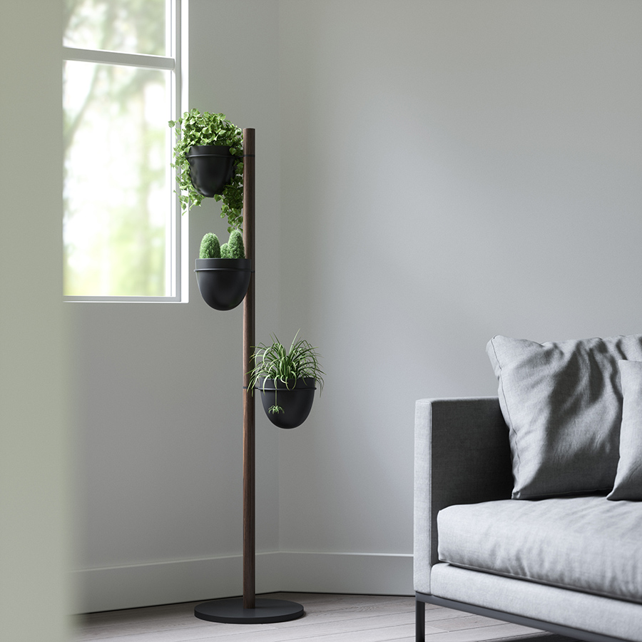 Umbra Підставка для квітів з 3 горщиками Floristand Planter темний горіх | https://grandposuda.com.ua