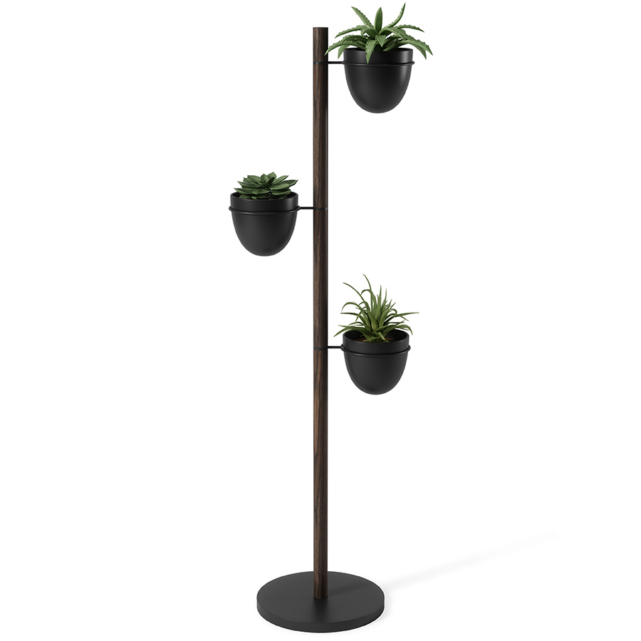 Umbra Підставка для квітів з 3 горщиками Floristand Planter темний горіх | https://grandposuda.com.ua