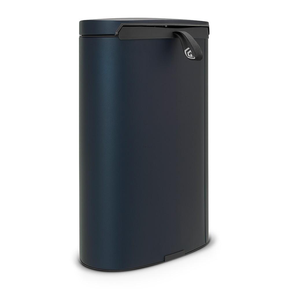 Brabantia Мусорный бак с педалью 40 л бесшумный минерально-синий Flatback+ | https://grandposuda.com.ua