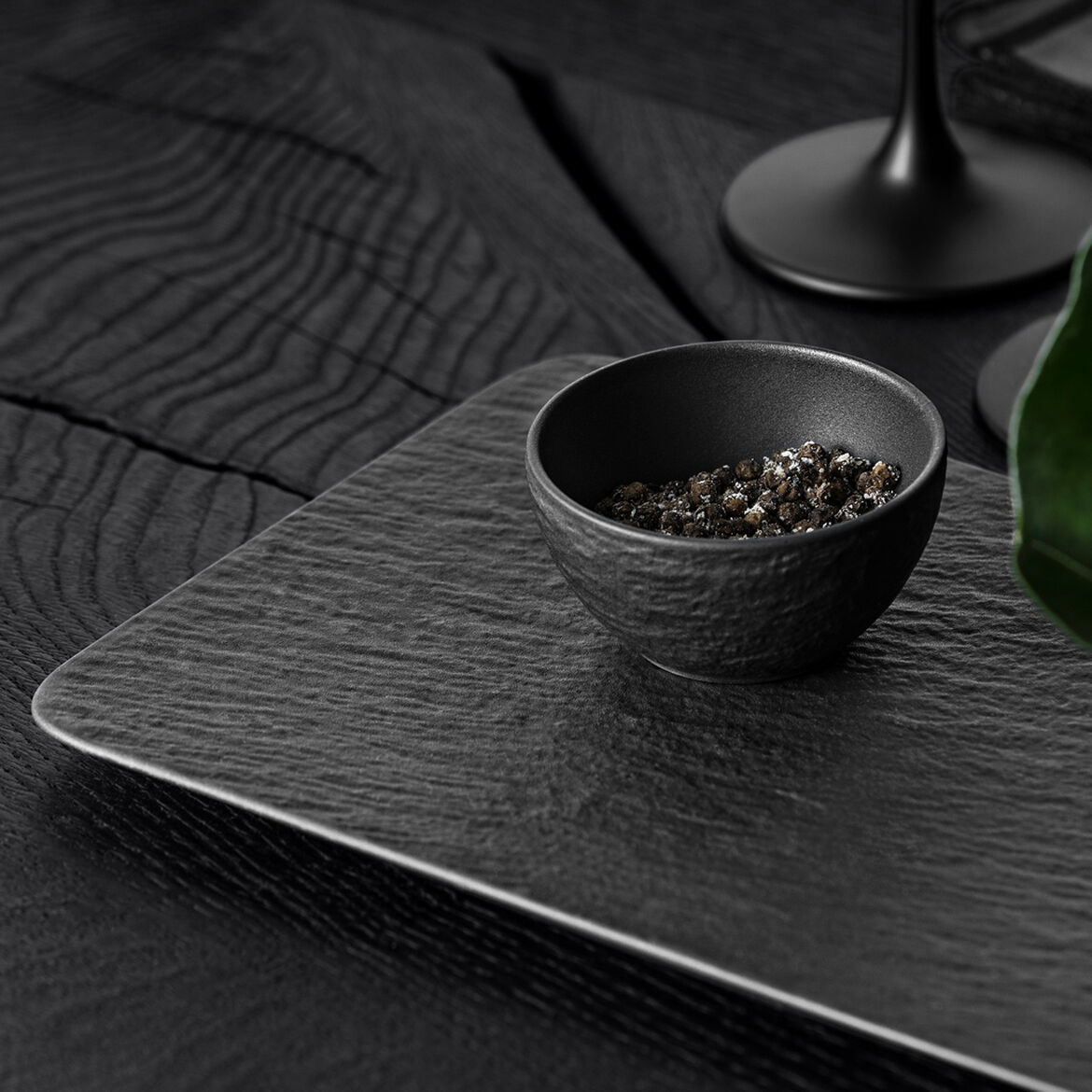Villeroy & Boch Набор из 3 пиал с блюдом-подставкой Black/Gray Manufacture Rock | https://grandposuda.com.ua