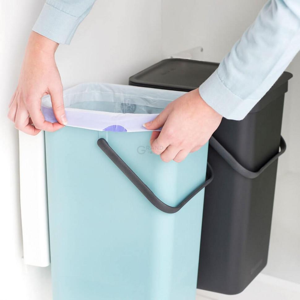 Brabantia Набір вбудованих сміттєвих відер 2 х 12 л мятний / чорний Sort Go | https://grandposuda.com.ua