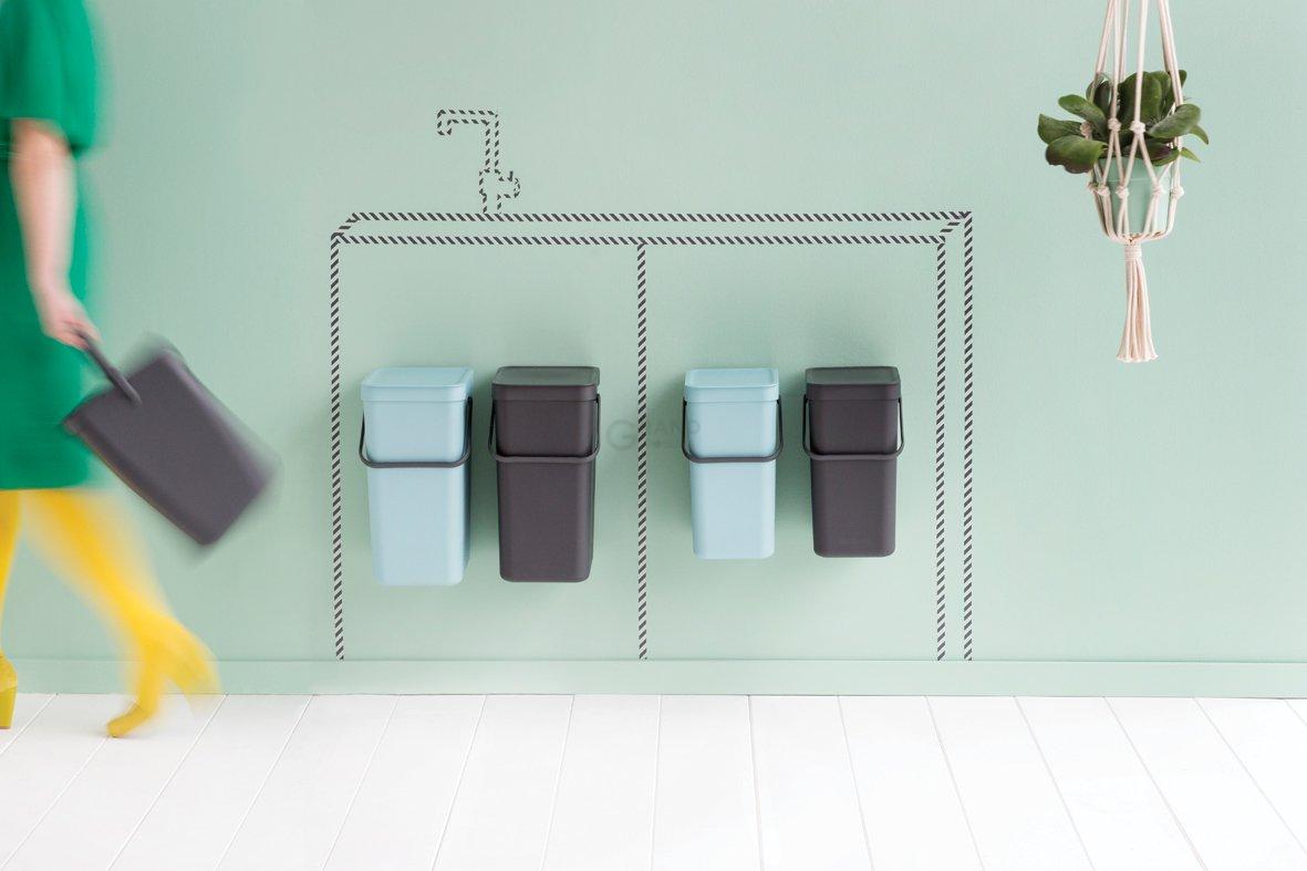 Brabantia Набір вбудованих сміттєвих відер 2 х 12 л мятний / чорний Sort Go | https://grandposuda.com.ua