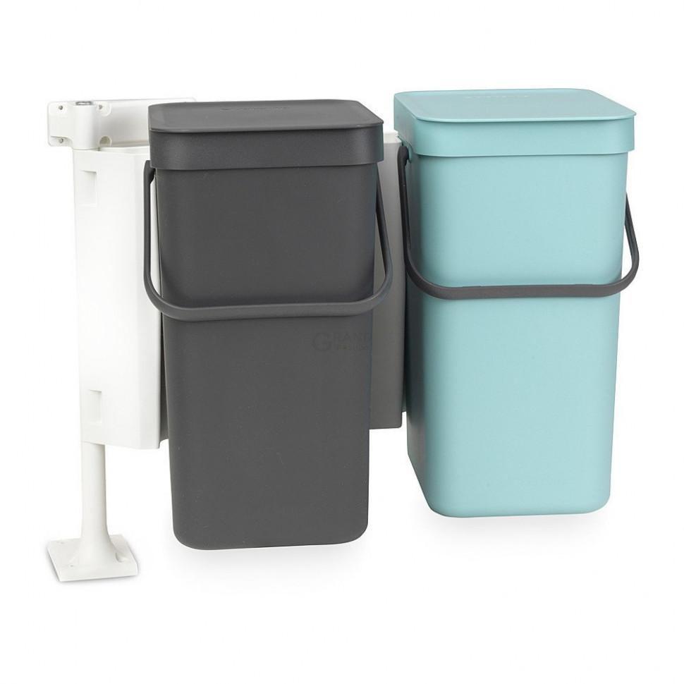Brabantia Набір вбудованих сміттєвих відер 2 х 12 л мятний / чорний Sort Go Brabantia Набір вбудованих сміттєвих відер 2 х 12 л мятний / чорний Sort Go | https://grandposuda.com.ua