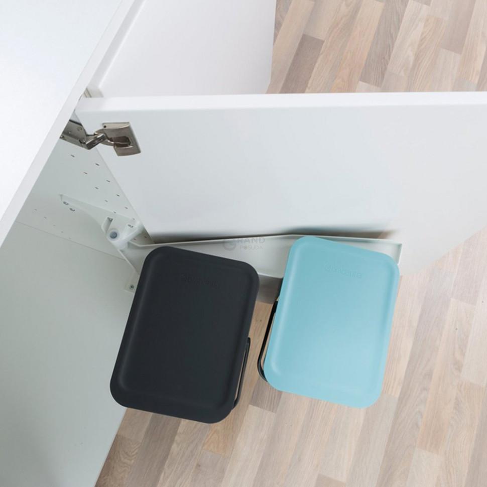 Brabantia Набір вбудованих сміттєвих відер 2 х 16 л мятний / чорний Sort Go | https://grandposuda.com.ua