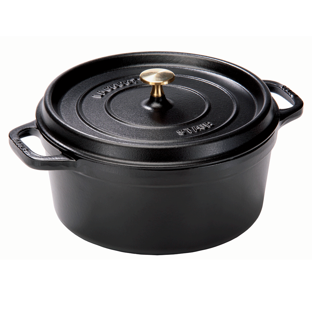 Staub Кастрюля / жаровня 24 см с крышкой Matte Black | https://grandposuda.com.ua