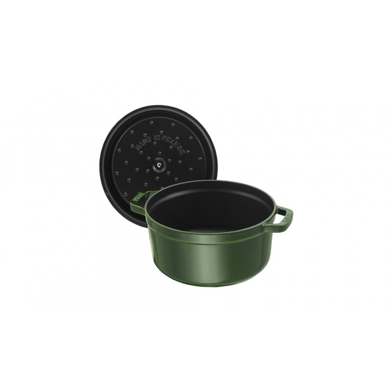 Staub Кокот круглий 24 см, зелений базилік | https://grandposuda.com.ua