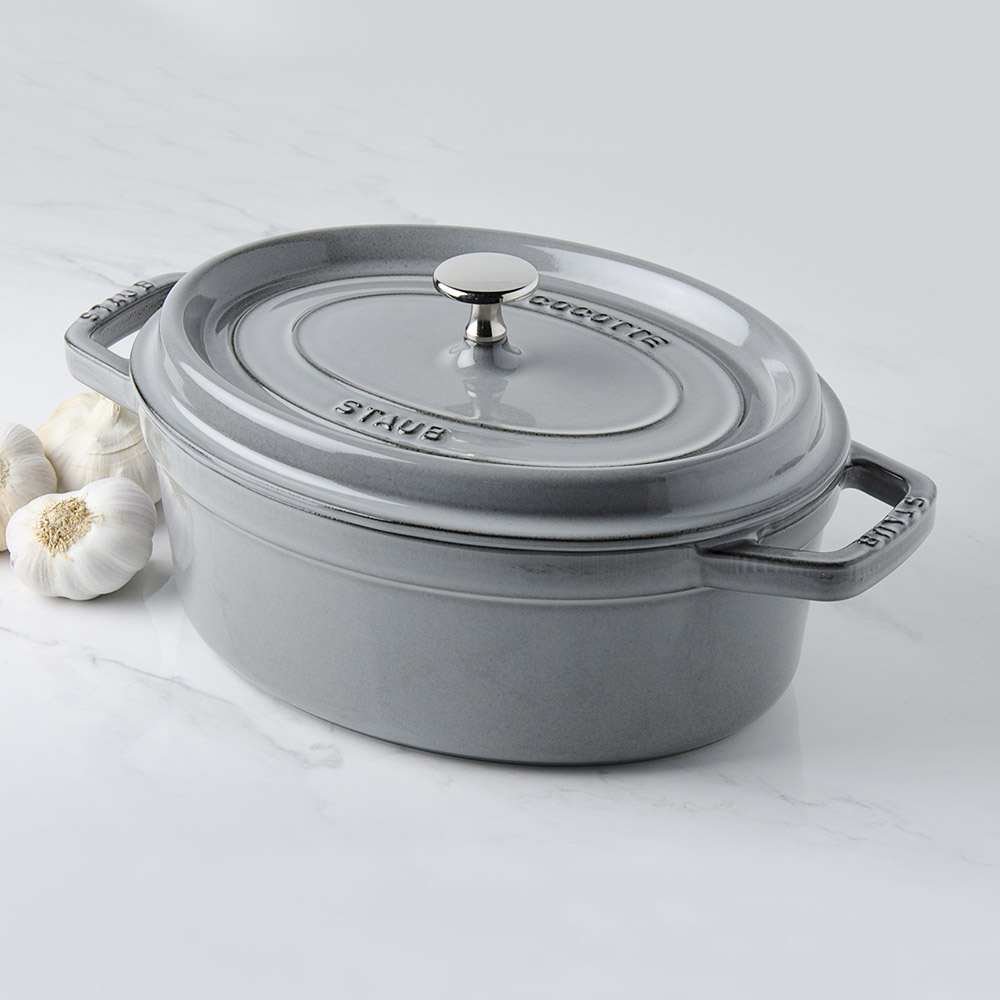 Staub Кокот овальный 33 см, серый графит | https://grandposuda.com.ua