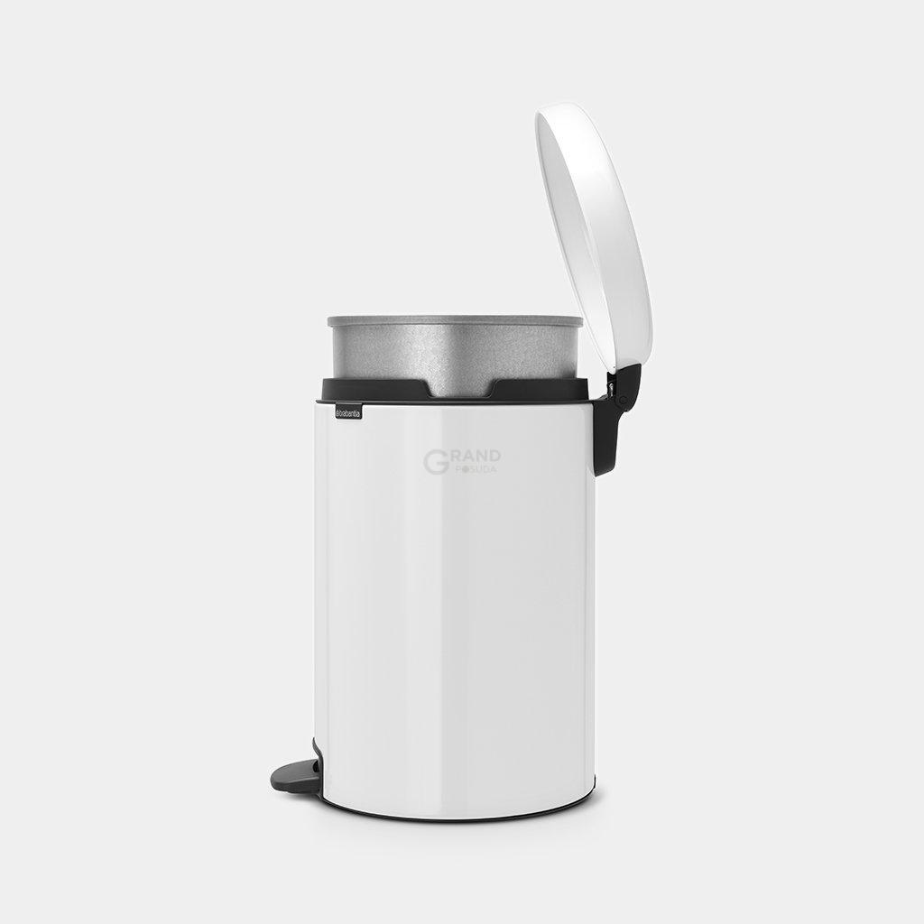 Brabantia Сміттєвий бак з педаллю 20 л безшумний з металевим внутрішнім відром білий NewIcon | https://grandposuda.com.ua