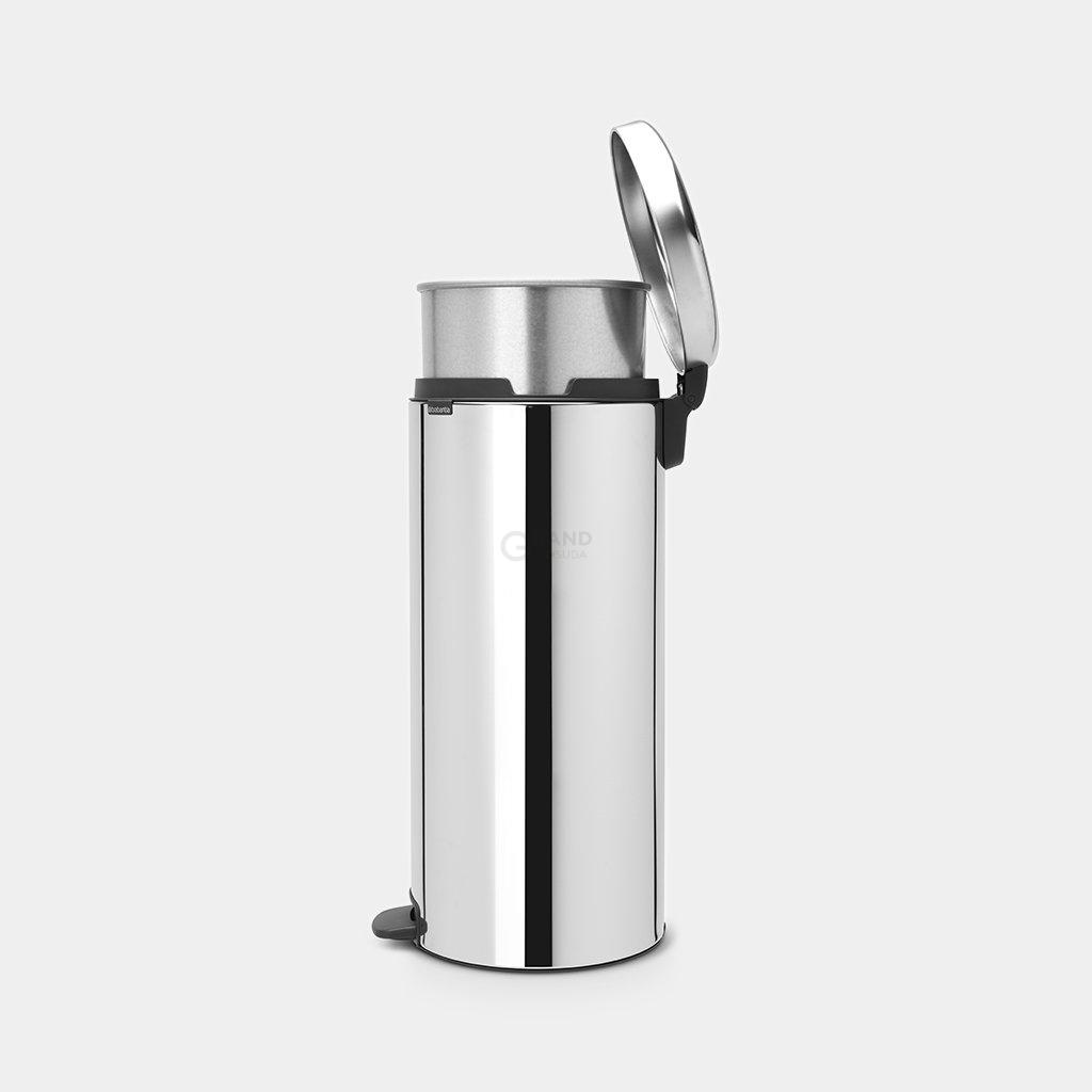 Brabantia Мусорный бак с педалью 30 л бесшумный с металлическим внутренним ведром стальной глянцевый NewIcon | https://grandposuda.com.ua
