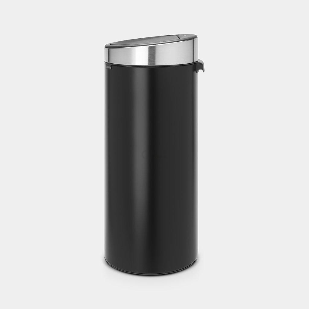 Brabantia Сміттєвий бак 30 л чорний матовий сталева кришка Touch Bin | https://grandposuda.com.ua