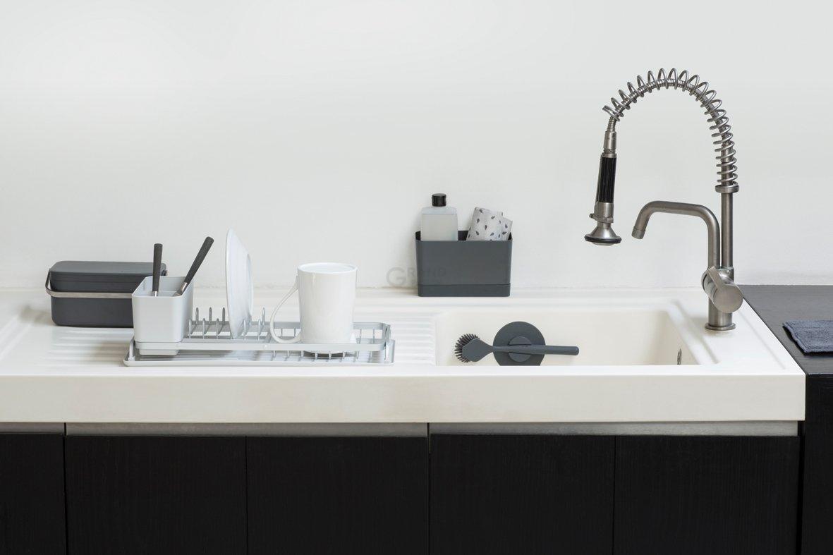 Brabantia Щетка для посуды с подставкой-присоской 6х23,5х11 см темно-серая Sink side | https://grandposuda.com.ua