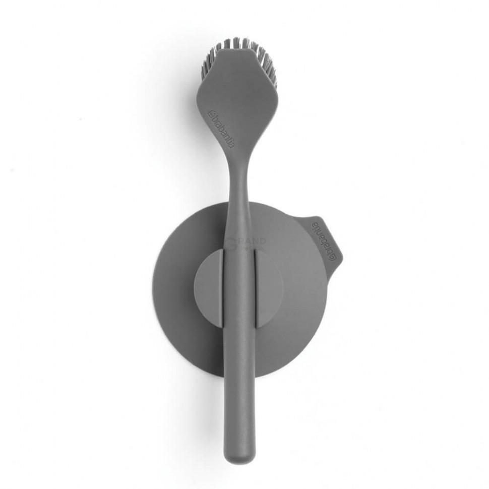 Brabantia Щетка для посуды с подставкой-присоской 6х23,5х11 см темно-серая Sink side | https://grandposuda.com.ua