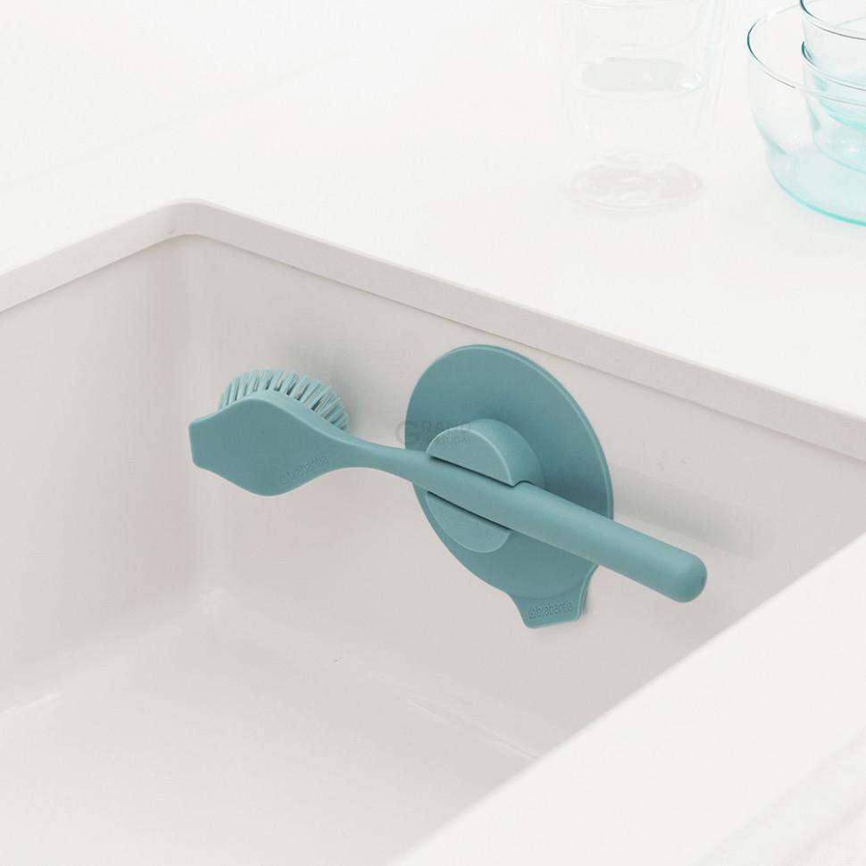 Brabantia Щетка для посуды с подставкой-присоской 6х23,5х11 см мятная Sink side | https://grandposuda.com.ua