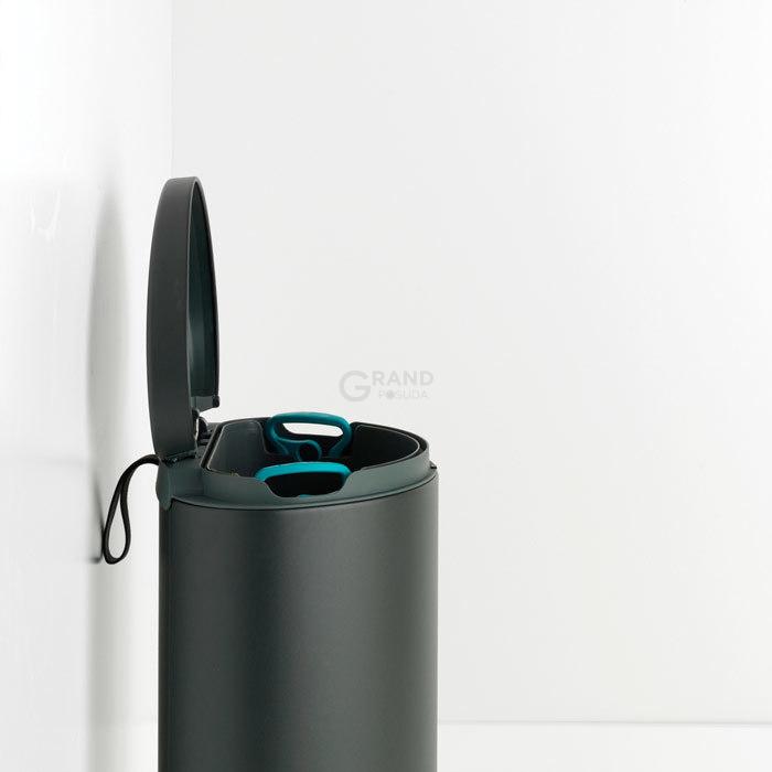 Brabantia Мусорный бак с педалью 30 л, бесшумный минерально-графитовый Flatback+ | https://grandposuda.com.ua