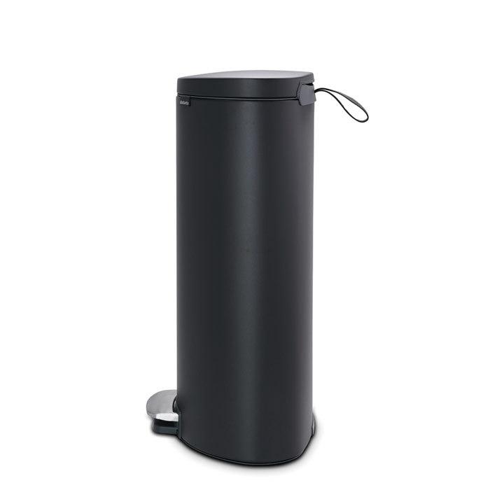 Brabantia Мусорный бак с педалью 30 л, бесшумный минерально-графитовый Flatback+ | https://grandposuda.com.ua