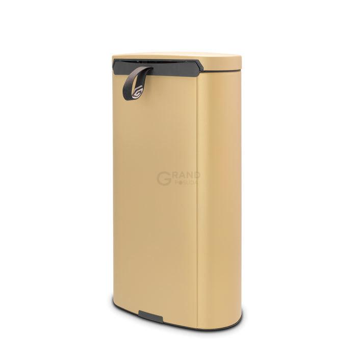 Brabantia Мусорный бак с педалью 30 л, бесшумный минерально-золотой Flatback+ | https://grandposuda.com.ua