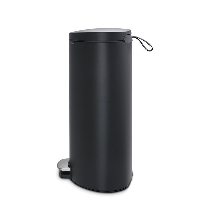 Brabantia Мусорный бак с педалью 40 л, бесшумный минерально-графитовый Flatback+ | https://grandposuda.com.ua