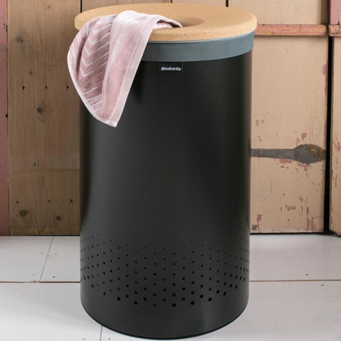 Brabantia Бак для белья (60л) черный с пробковой крышкой | https://grandposuda.com.ua