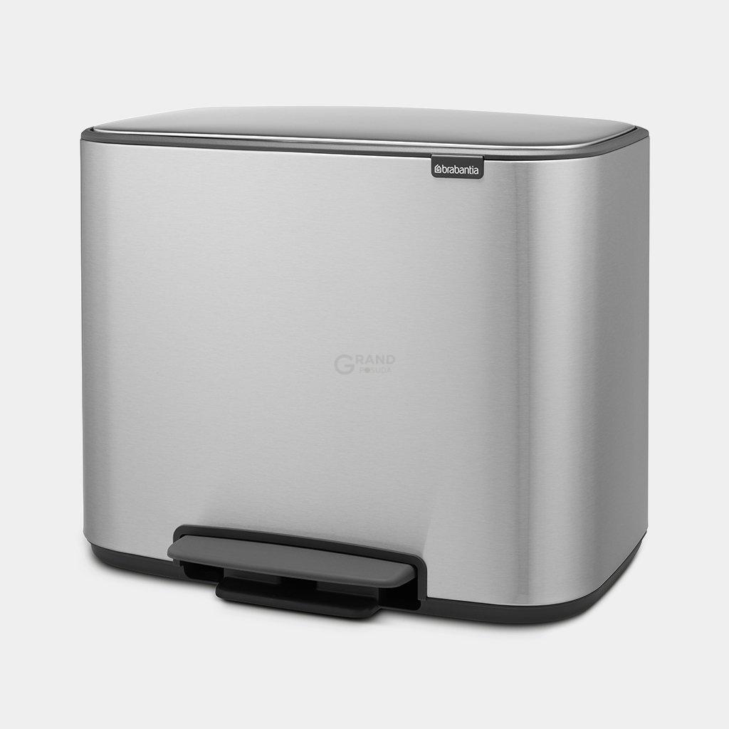 Brabantia Мусорный бак с педалью 3х11 л стальной матовый трехсекционный Pedal Bin Bo | https://grandposuda.com.ua