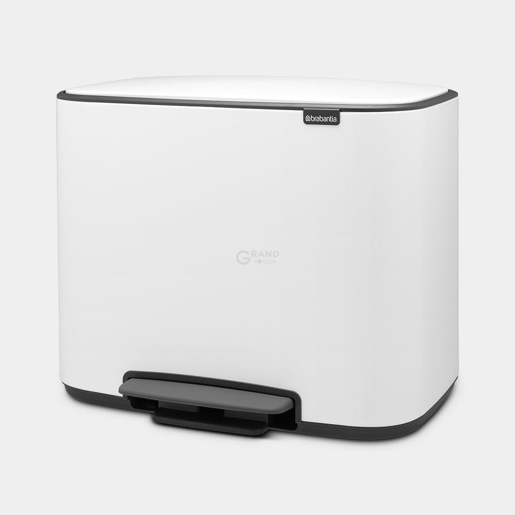 Brabantia Мусорный бак с педалью 11+23 л белый двухсекционный Pedal Bin Bo | https://grandposuda.com.ua