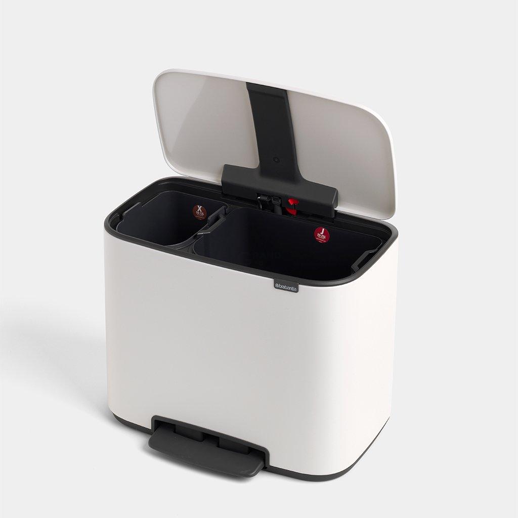 Brabantia Мусорный бак с педалью 11+23 л белый двухсекционный Pedal Bin Bo | https://grandposuda.com.ua