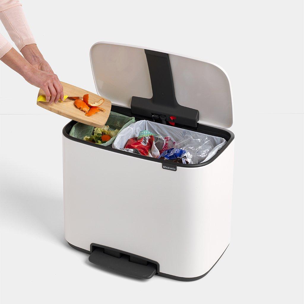 Brabantia Мусорный бак с педалью 11+23 л белый двухсекционный Pedal Bin Bo | https://grandposuda.com.ua