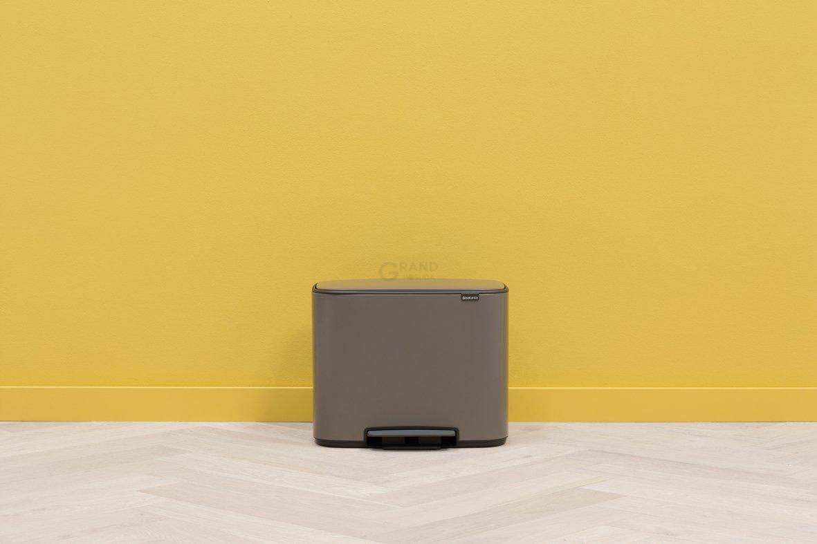 Brabantia Сміттєвий бак з педаллю 11 + 23 л платиновий двосекційний Pedal Bin Bo | https://grandposuda.com.ua