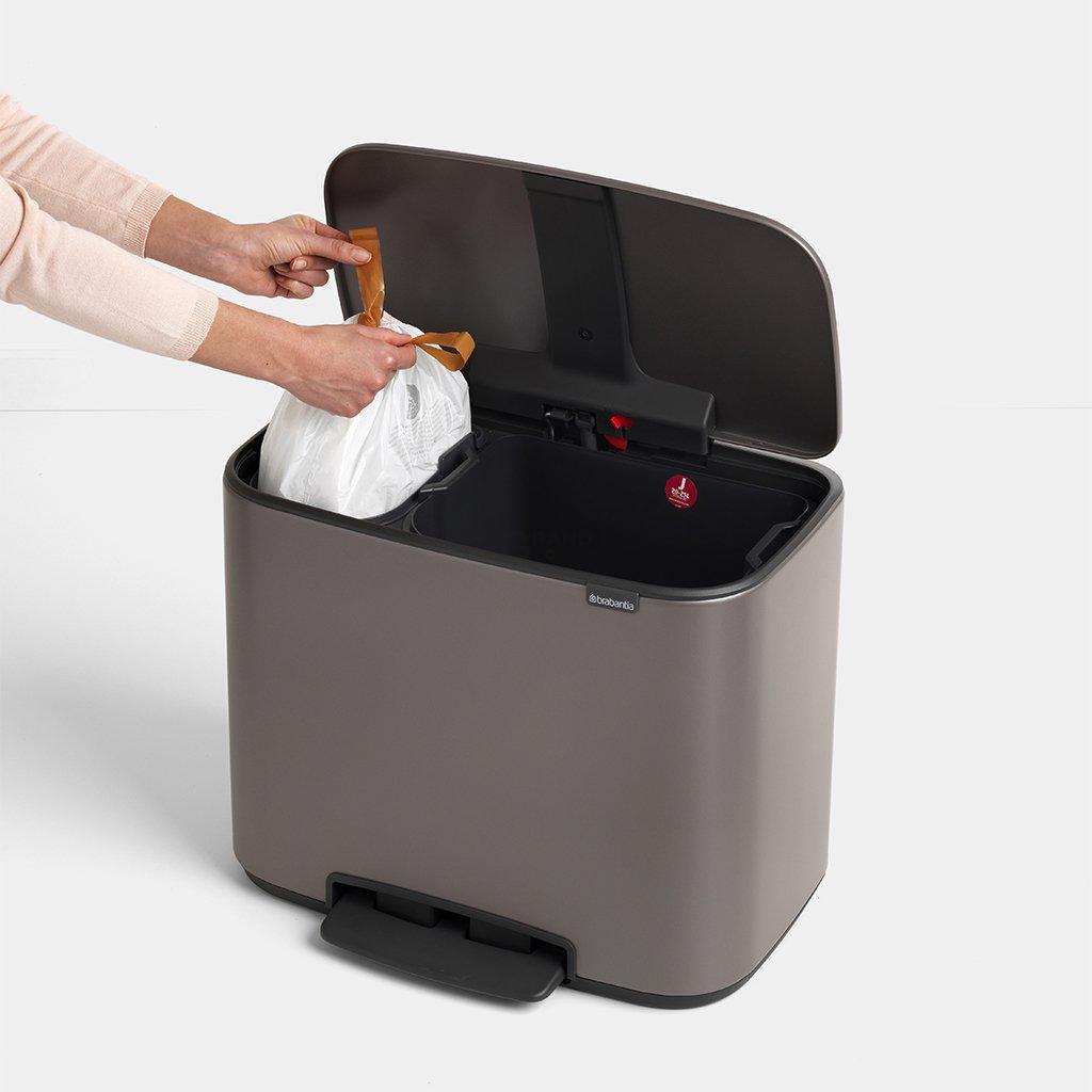 Brabantia Сміттєвий бак з педаллю 11 + 23 л платиновий двосекційний Pedal Bin Bo | https://grandposuda.com.ua