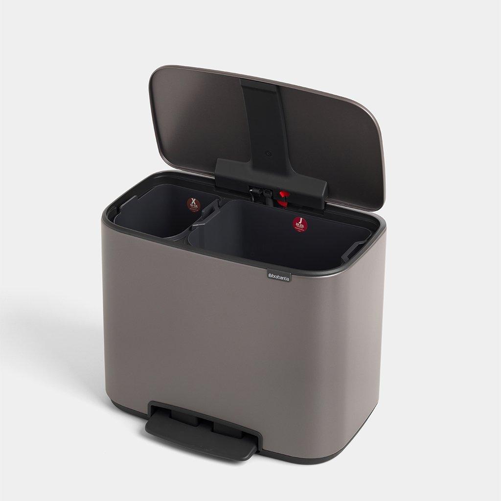 Brabantia Сміттєвий бак з педаллю 11 + 23 л платиновий двосекційний Pedal Bin Bo | https://grandposuda.com.ua