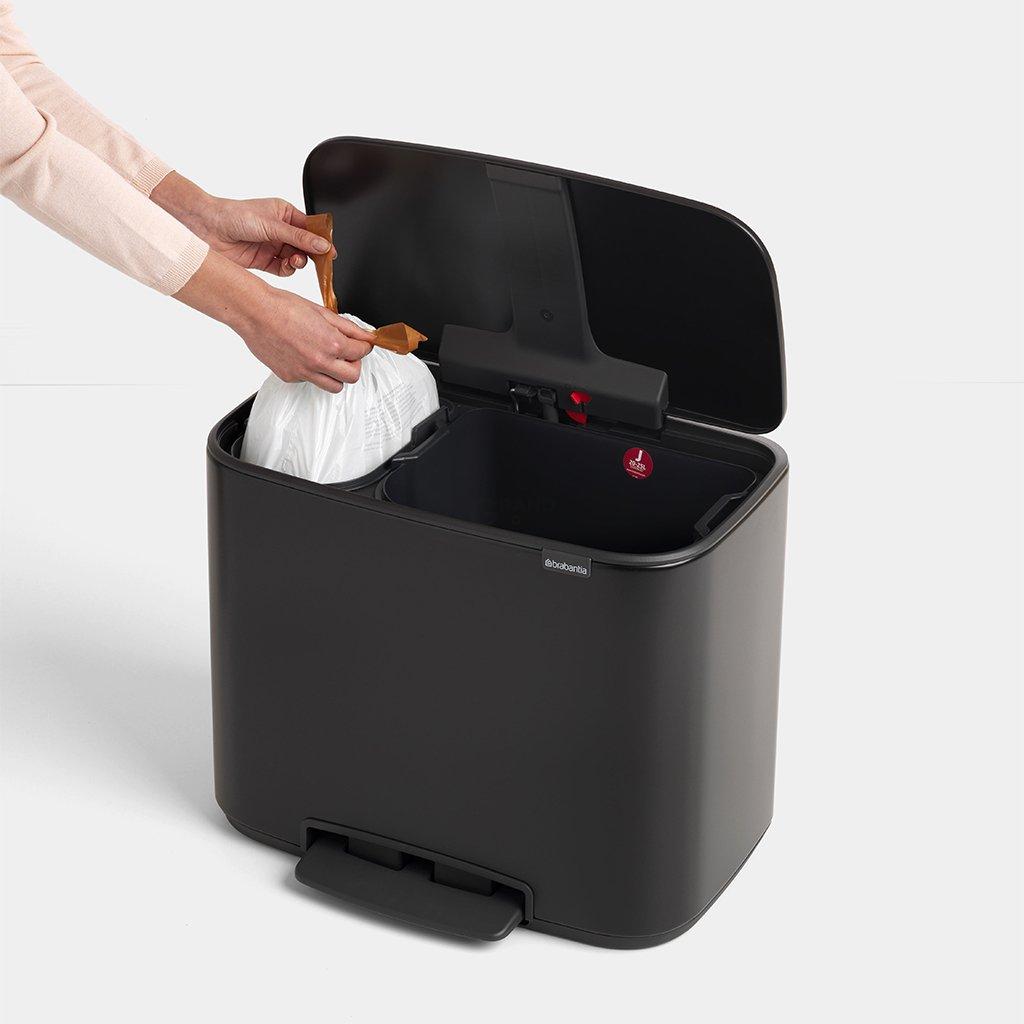 Brabantia Сміттєвий бак з педаллю 11 + 23 л чорний матовий двосекційний Pedal Bin Bo | https://grandposuda.com.ua