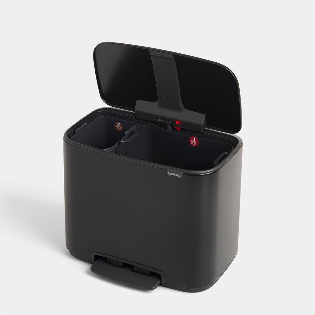 Brabantia Сміттєвий бак з педаллю 11 + 23 л чорний матовий двосекційний Pedal Bin Bo | https://grandposuda.com.ua