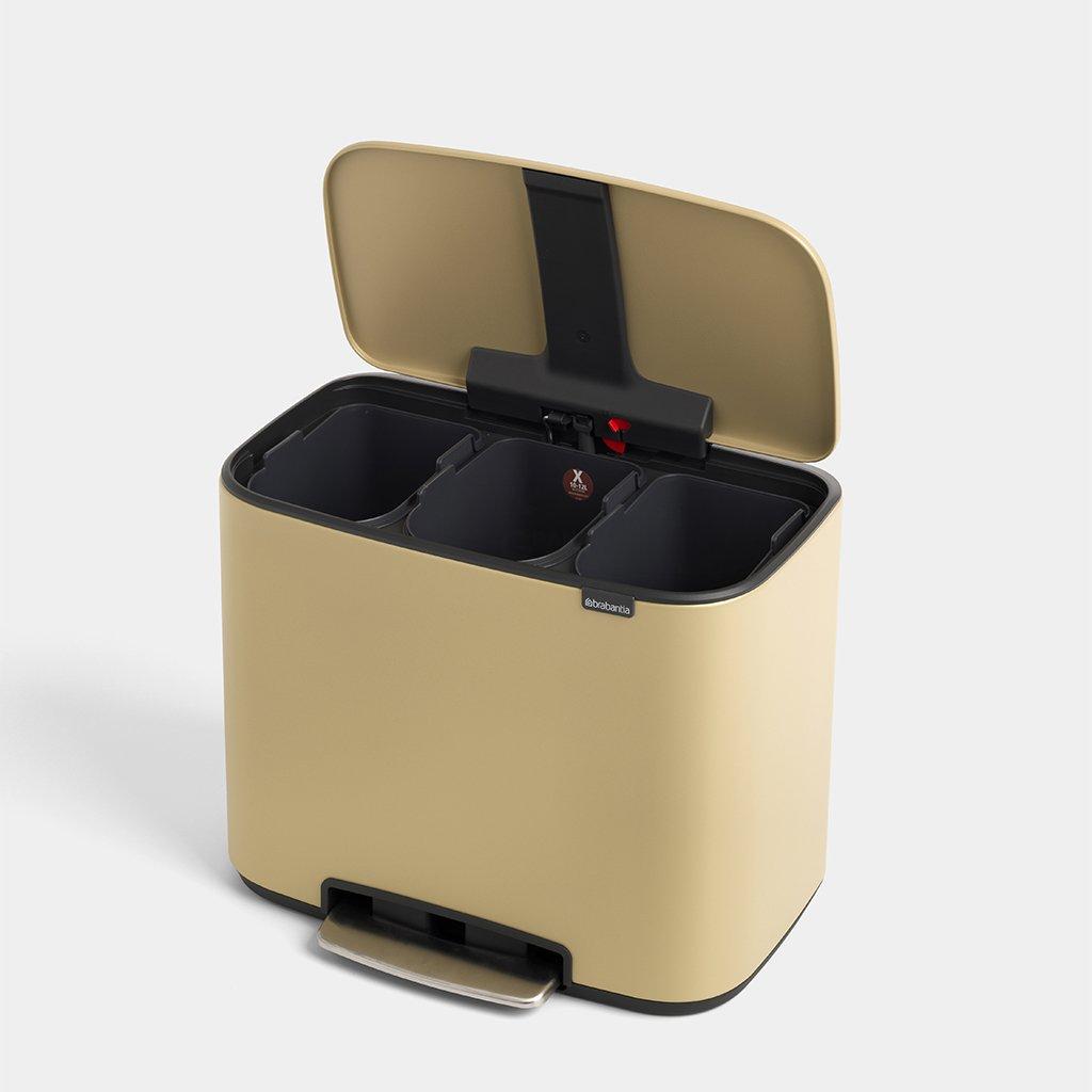 Brabantia Мусорный бак с педалью 3х11 л золотой трехсекционный Pedal Bin Bo | https://grandposuda.com.ua