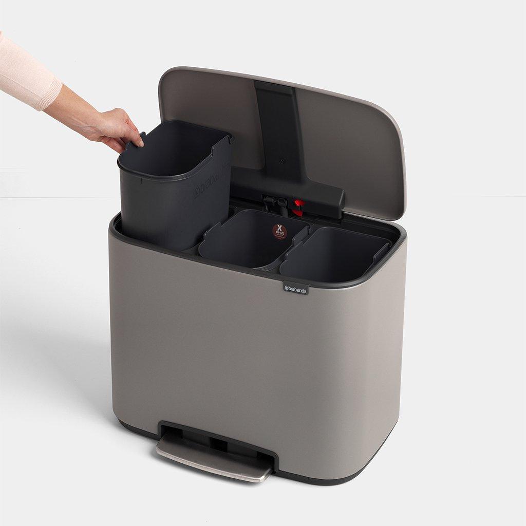 Brabantia Мусорный бак с педалью 3х11 л серый трехсекционный Pedal Bin Bo | https://grandposuda.com.ua