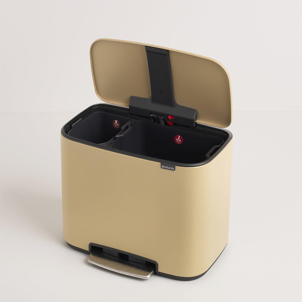 Brabantia Мусорный бак с педалью 11+23 л золотой двухсекционный Pedal Bin Bo | https://grandposuda.com.ua