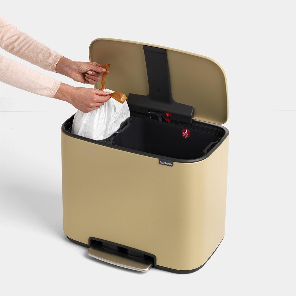 Brabantia Мусорный бак с педалью 11+23 л золотой двухсекционный Pedal Bin Bo | https://grandposuda.com.ua