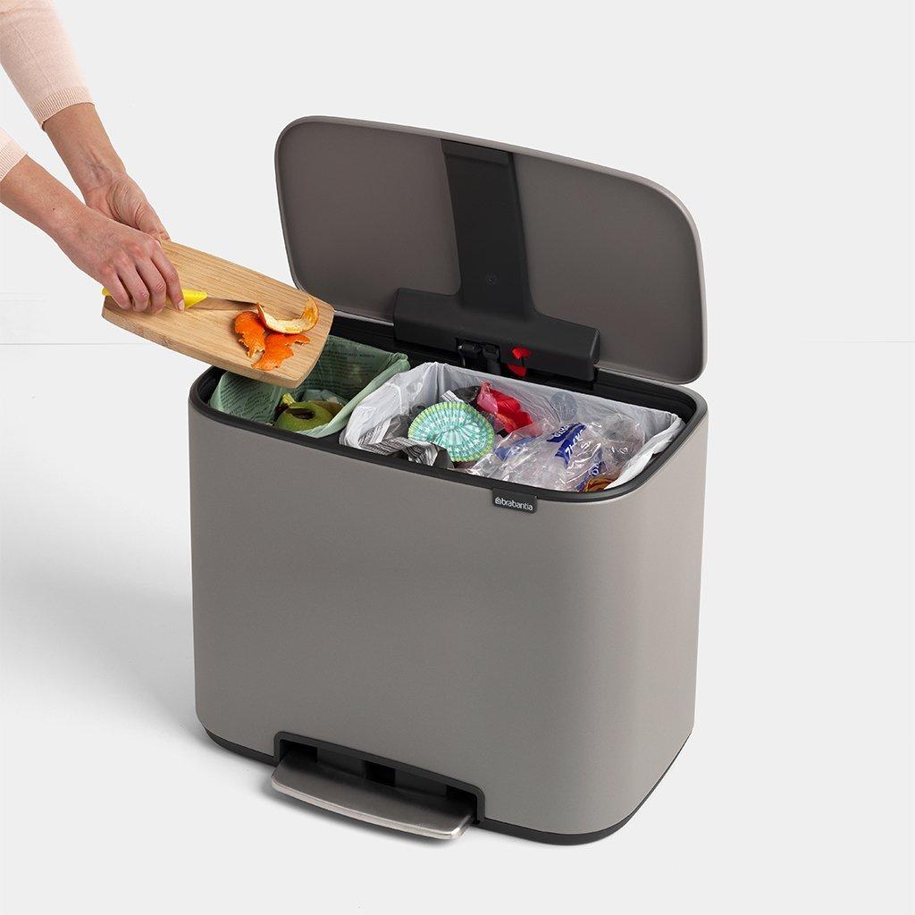 Brabantia Мусорный бак с педалью 11+23 л серый двухсекционный Pedal Bin Bo | https://grandposuda.com.ua