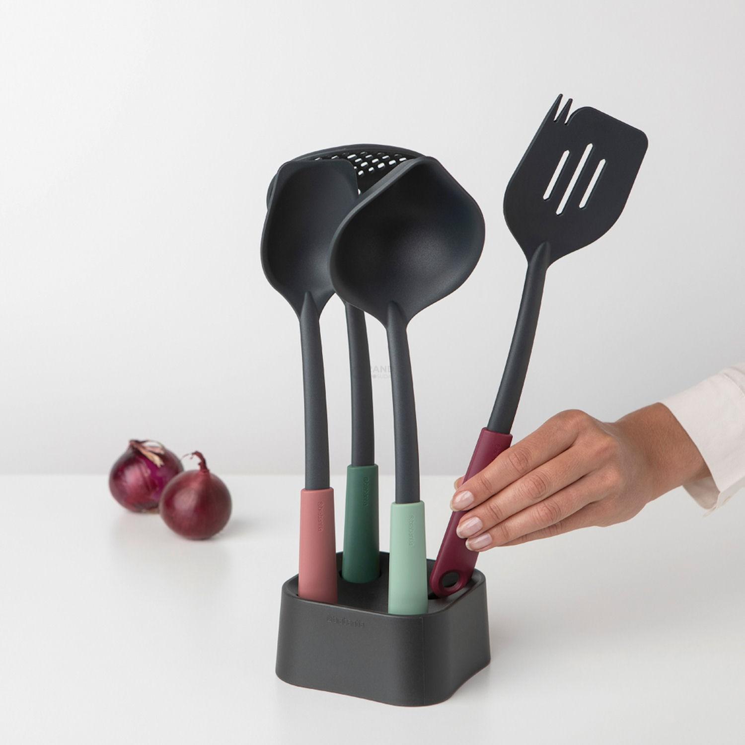 Brabantia Набор кухонных аксессуаров с подставкой 5 предметов Tasty Colours Plus | https://grandposuda.com.ua