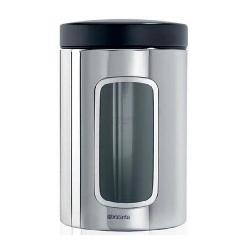Brabantia Ємність для зберігання сипучих продуктів з вікном 1,4 л глянсова сталева з чорною кришкою | https://grandposuda.com.ua