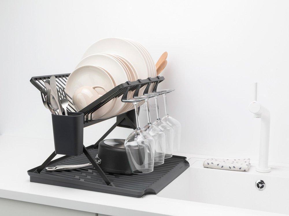 Brabantia Сушилка для посуды с крючками темно-серая матовая | https://grandposuda.com.ua
