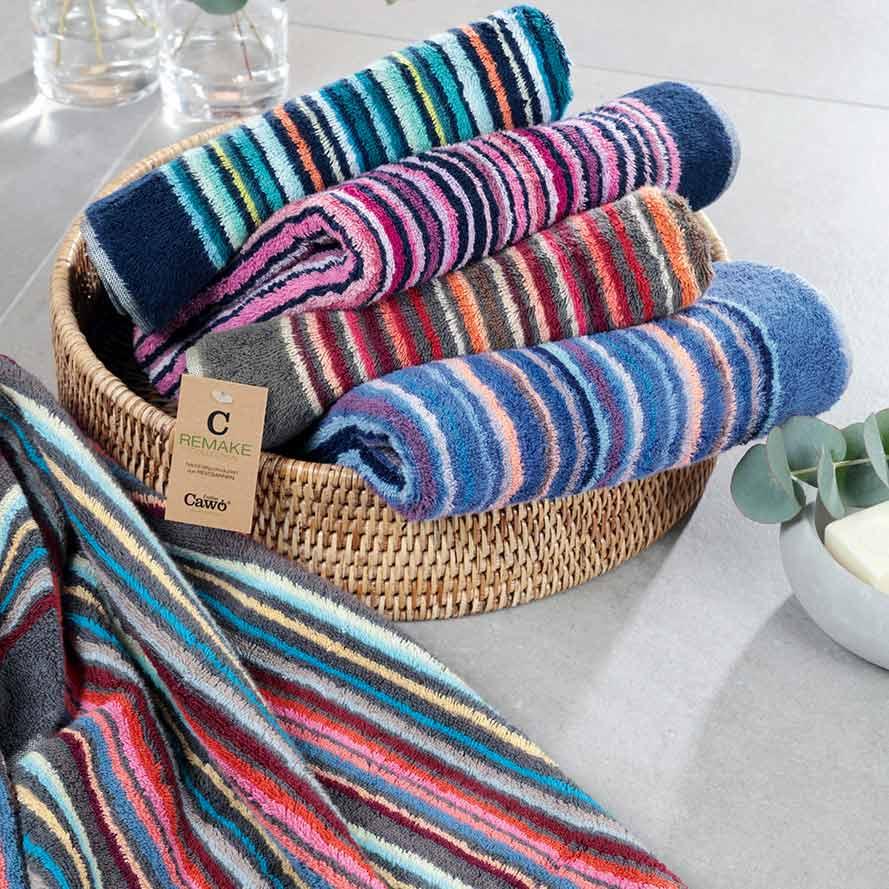 Рушник для рук 50 х 100 см Gray-multicolor Remake Stripes Cawo | https://grandposuda.com.ua