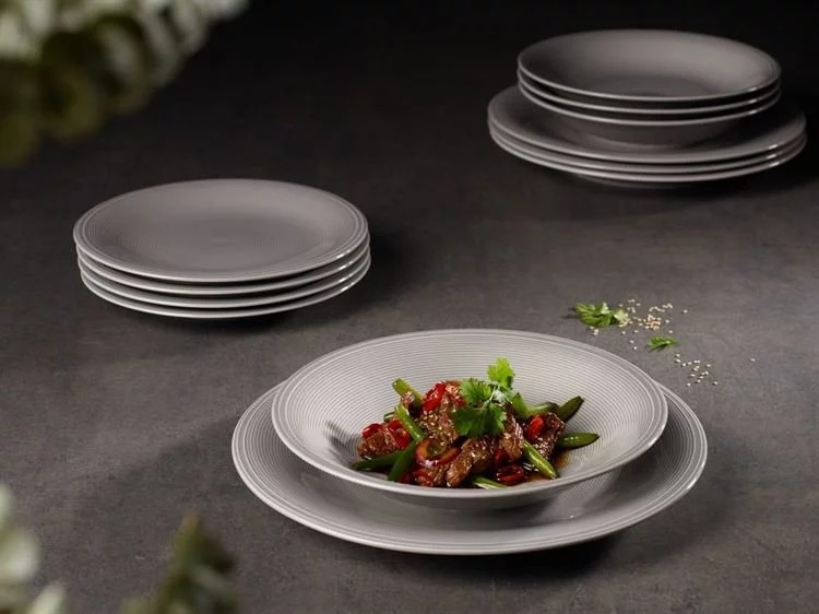 Villeroy & Boch Набір тарілок 12 предметів, сірих Color Loop | https://grandposuda.com.ua