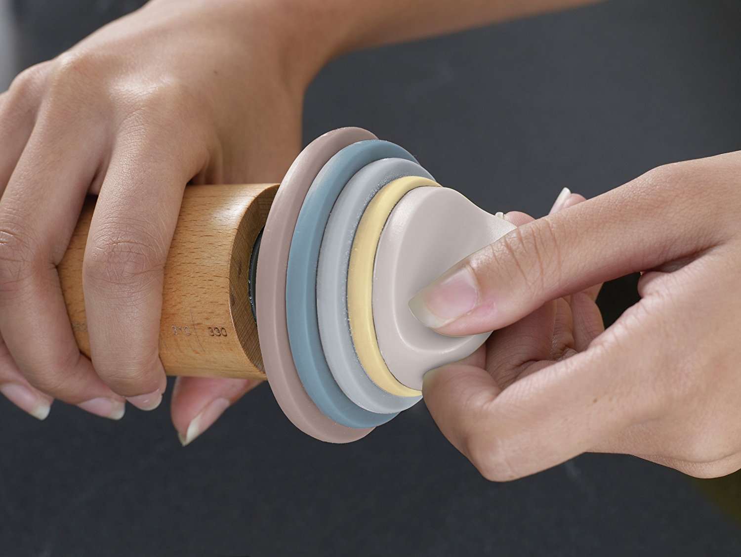 Joseph Joseph Скалка регульована сіро-блакитна Adjustable Rolling Pin | https://grandposuda.com.ua