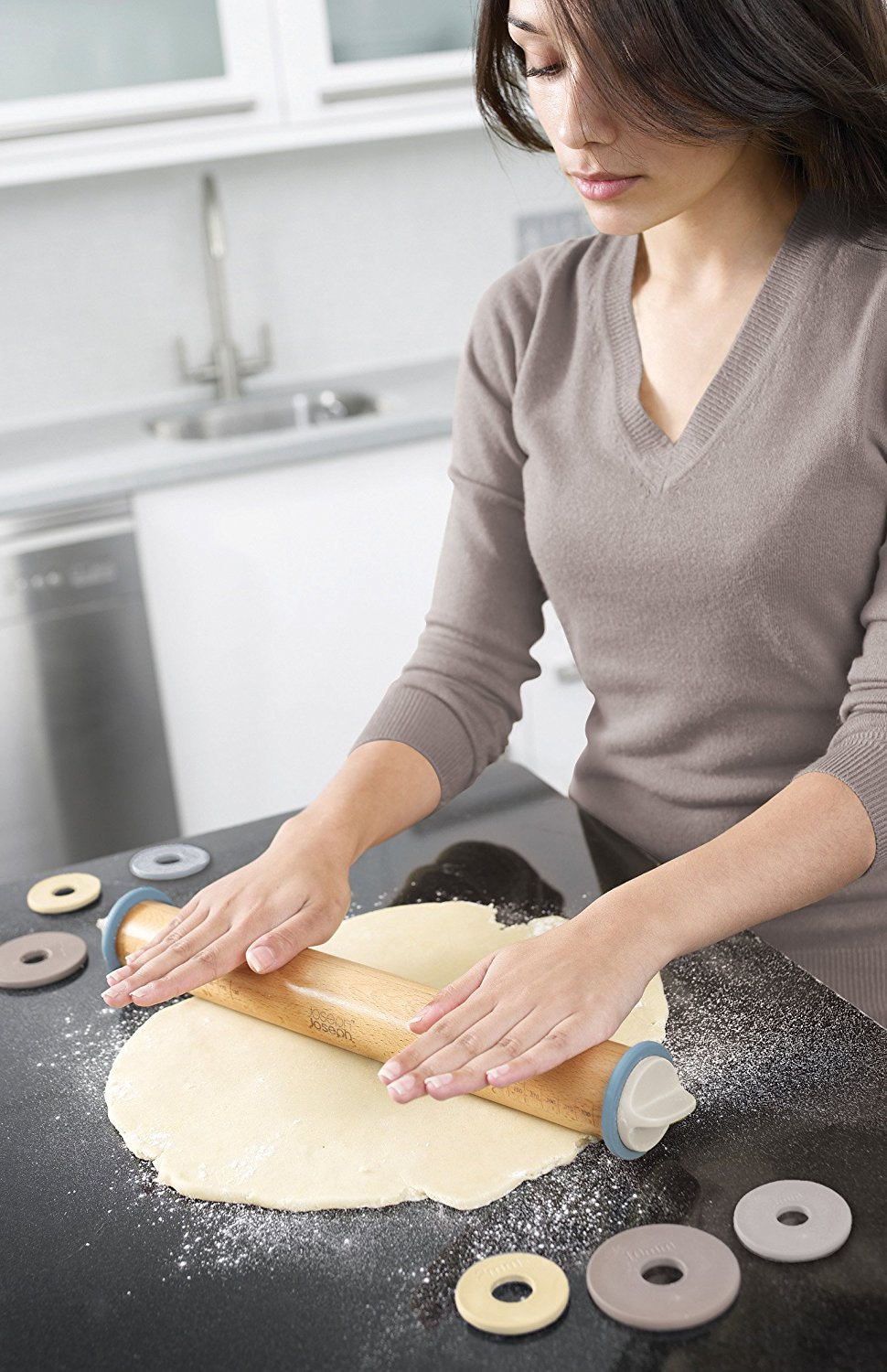 Joseph Joseph Скалка регульована сіро-блакитна Adjustable Rolling Pin | https://grandposuda.com.ua