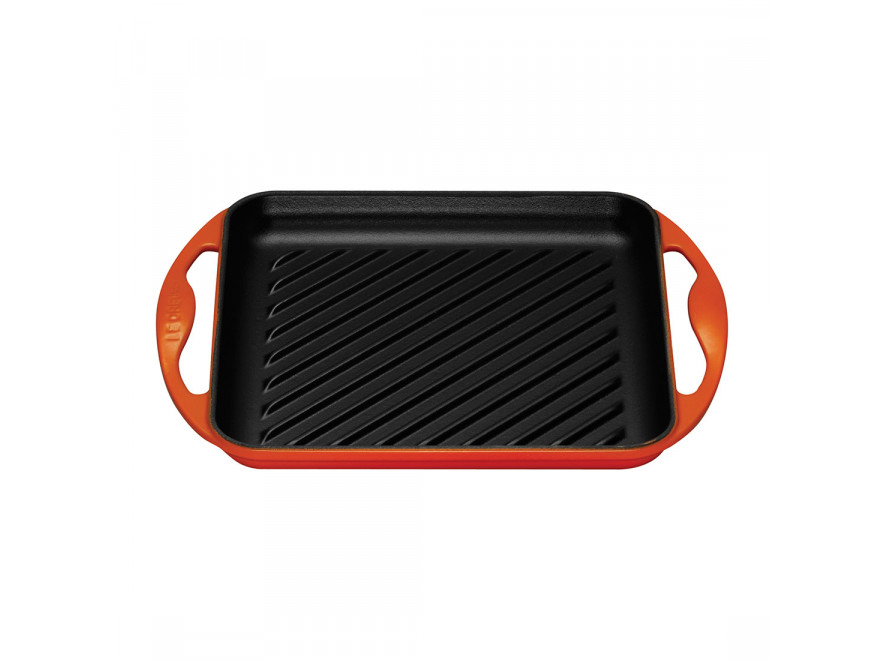 Le Creuset Сковорода гриль квадратная, 24 см, оранжевая | https://grandposuda.com.ua