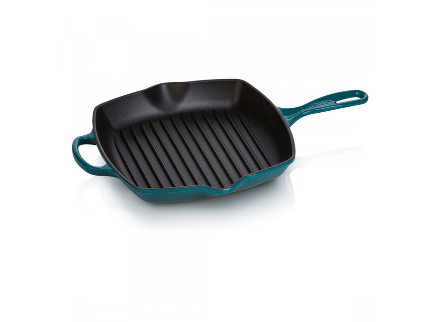 Le Creuset Сковорода гриль квадратная 26 см Deep Teal | https://grandposuda.com.ua