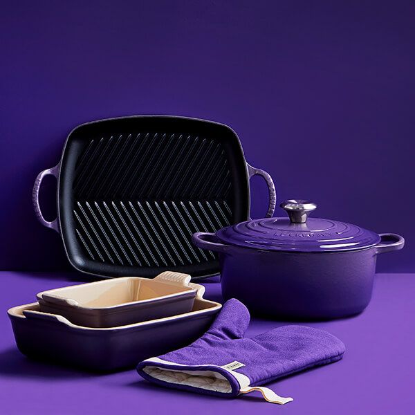 Le Creuset Сковорода гриль прямоугольная 30 см, фиолетовая | https://grandposuda.com.ua