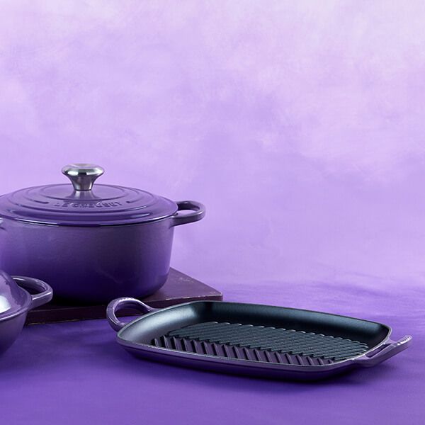Le Creuset Сковорода гриль прямоугольная 30 см, фиолетовая | https://grandposuda.com.ua